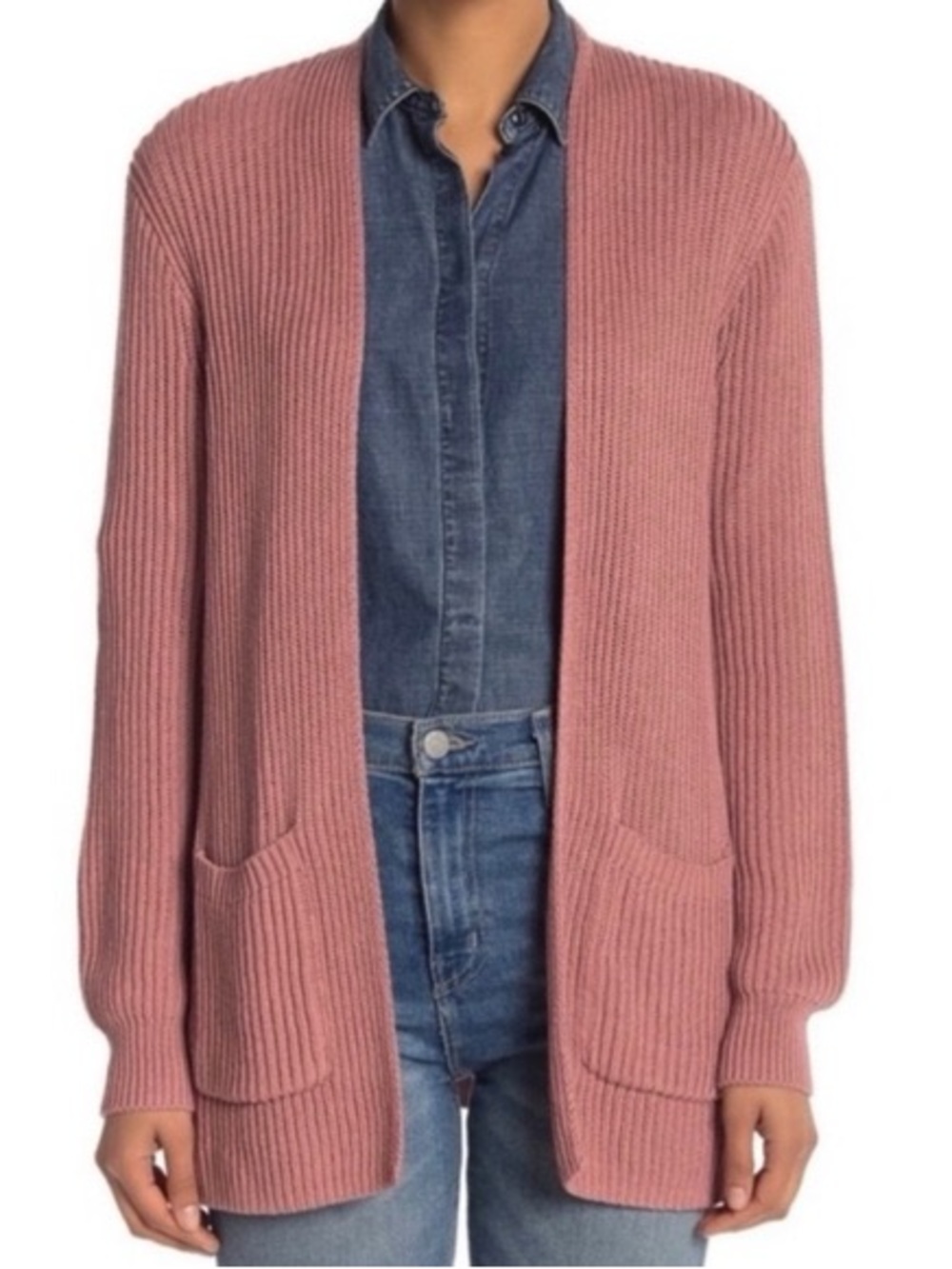 Madewell Nolan Ribbed Open Front Cardigan Sweater Dried Petal Pink Size L